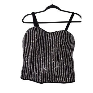 OPPA! Corset Top Embroidered Sequins Size 1X Black Lace Up